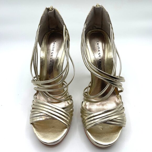 Chinese Laundry Gold Strappy Heels with Zippered Back Size 8.5M - Picture 4 of 7